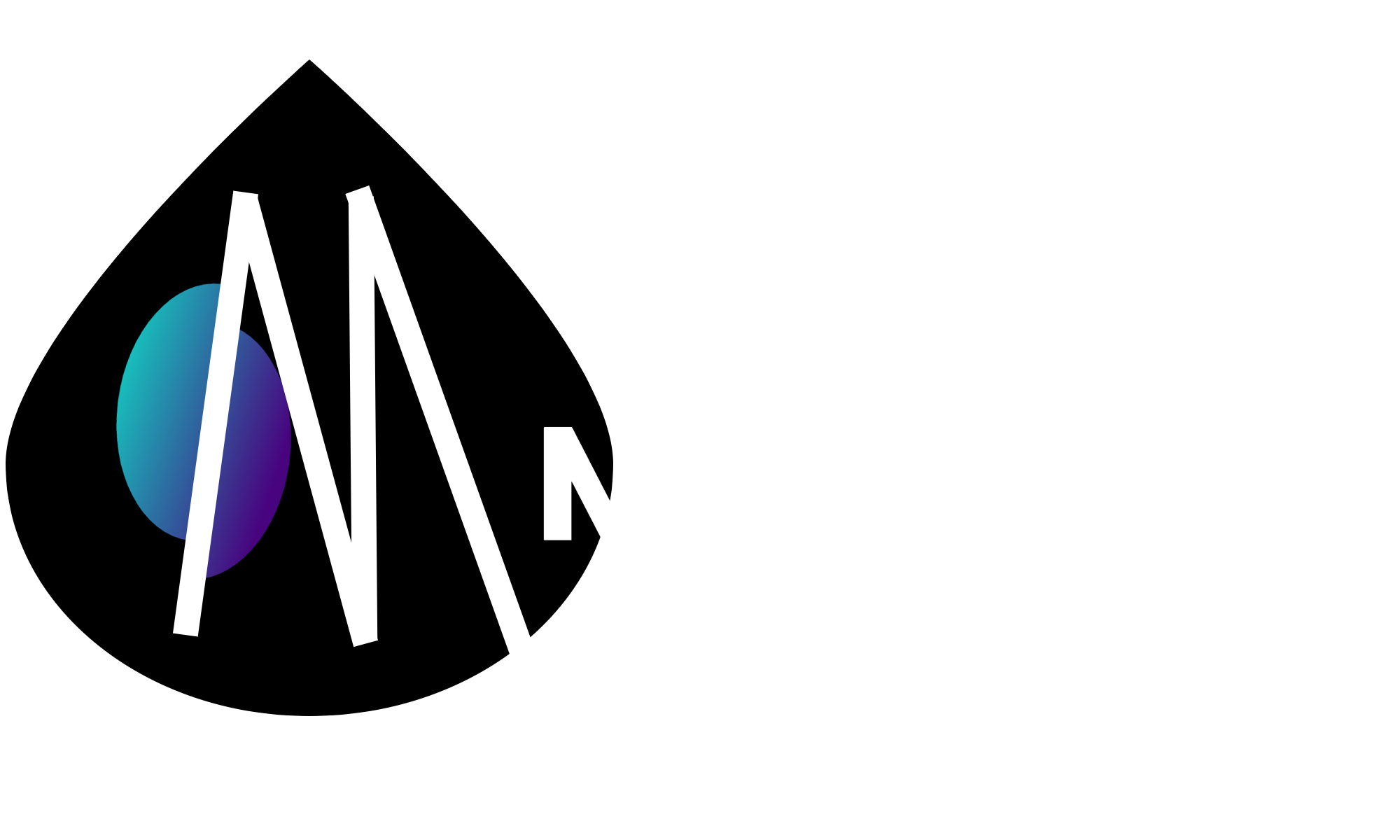 An M on a Black teardrop with a teal and purple embellishment. The logo for The Mellow.